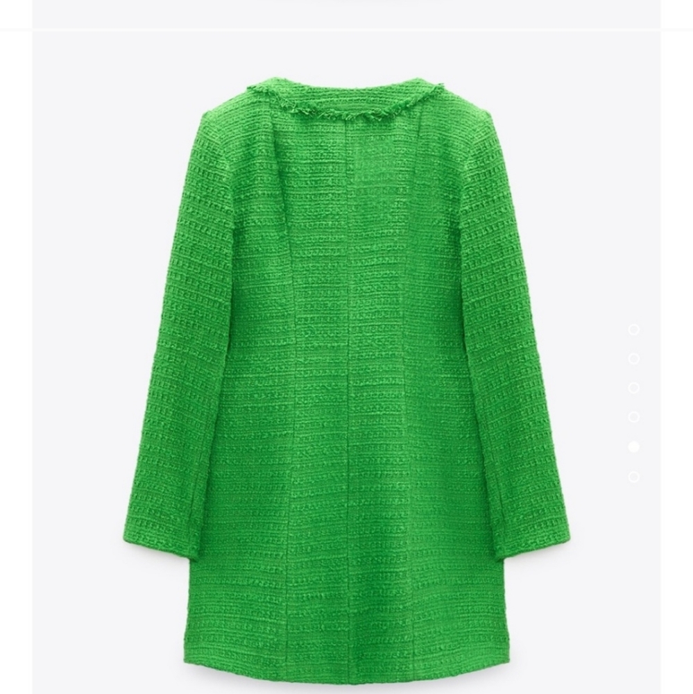 Zara * Tweed Textured Weave Blazer Dress with Jewel Buttons Green - Picture 13 of 14